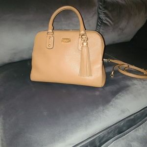 Michael Kors Cognac saffiano leather Medium Satchel tote With strap and tassle